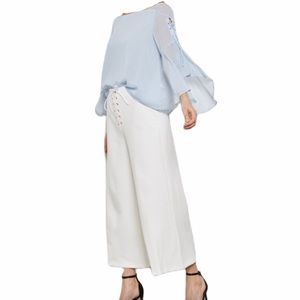 TopShop Eyelet Lace Up Flute Sleeve Top Blouse FFF9